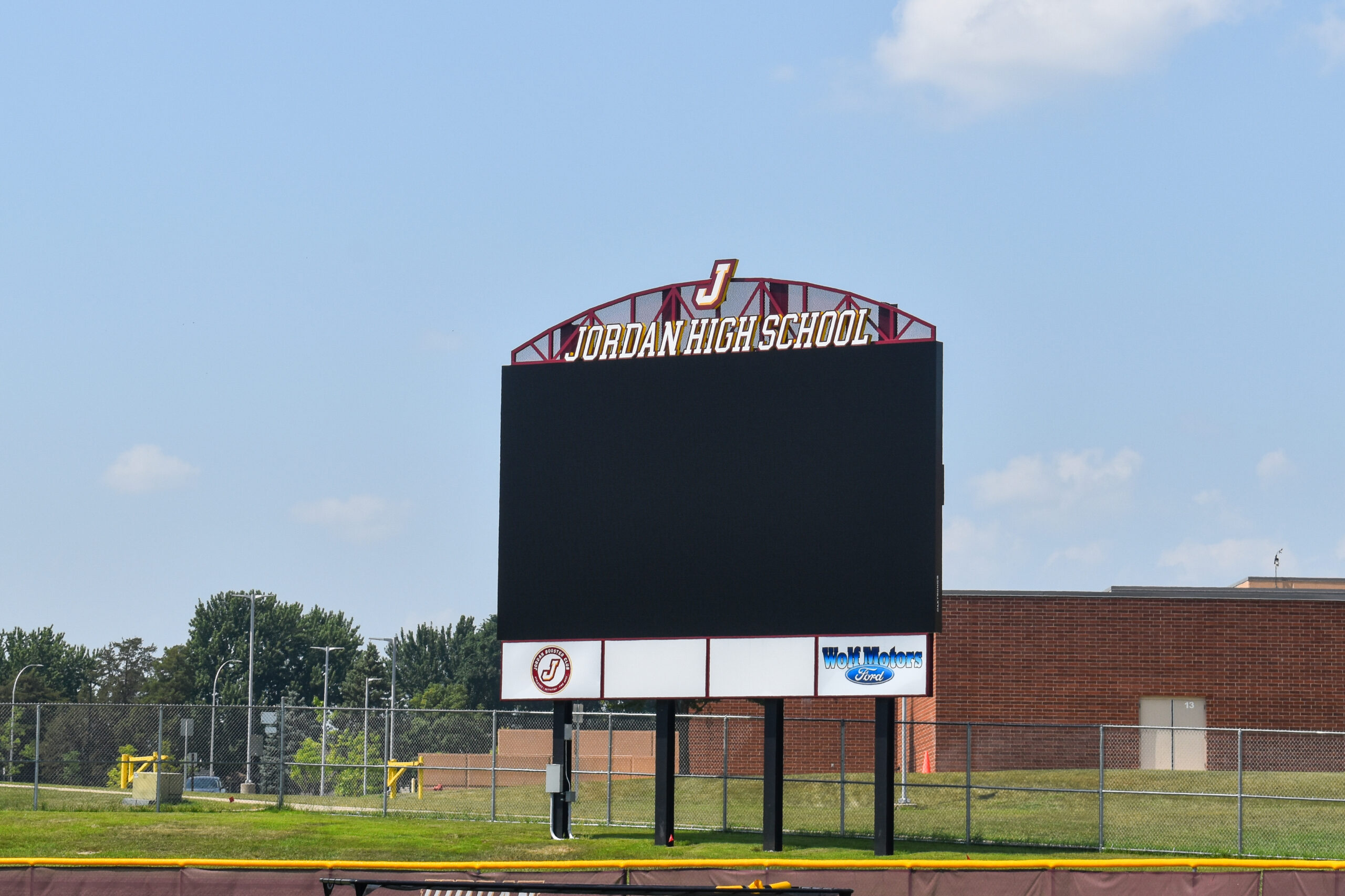 Ames Field video scoreboard funded by Jordan Booster Club donations