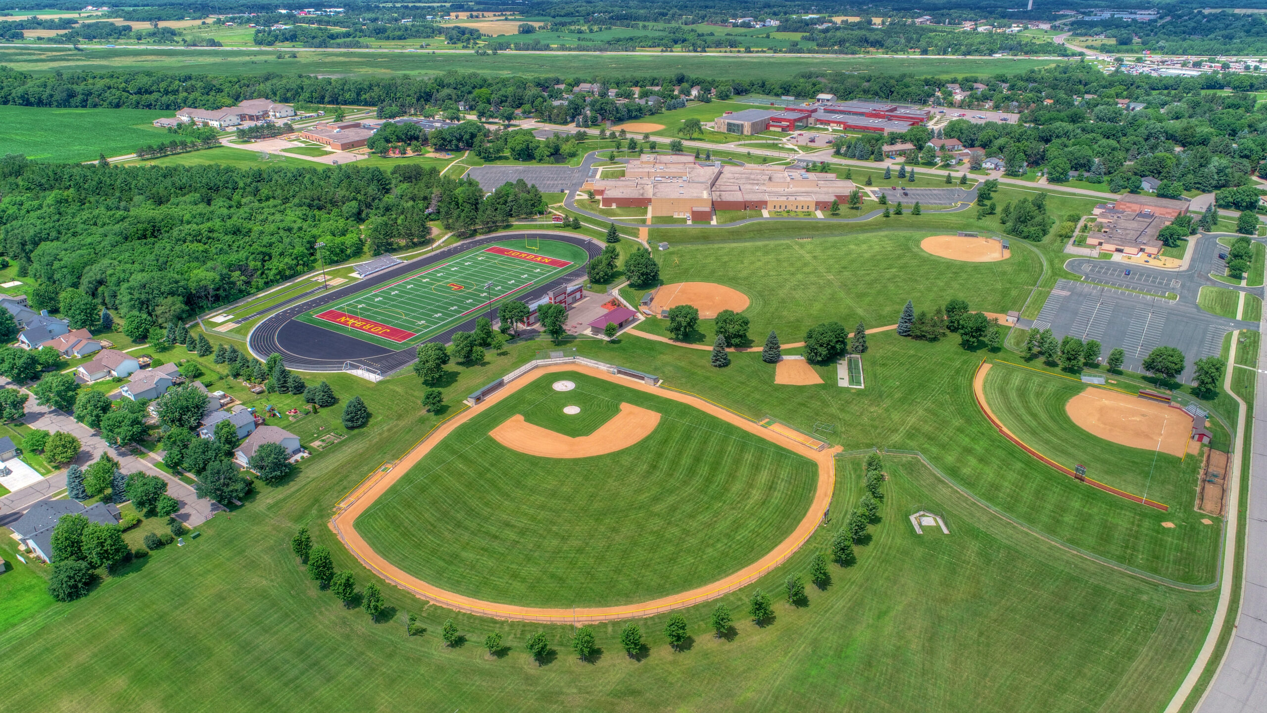 Aerial view of the baseball fields