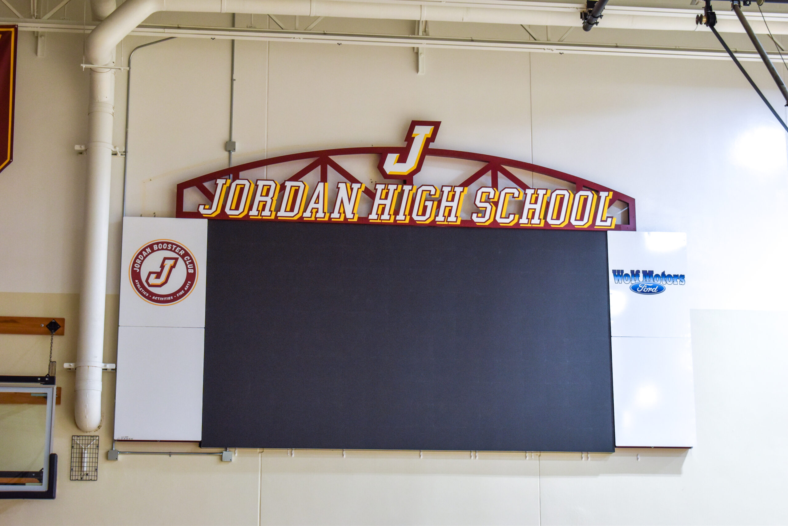 Jordan High School gym video scoreboard
